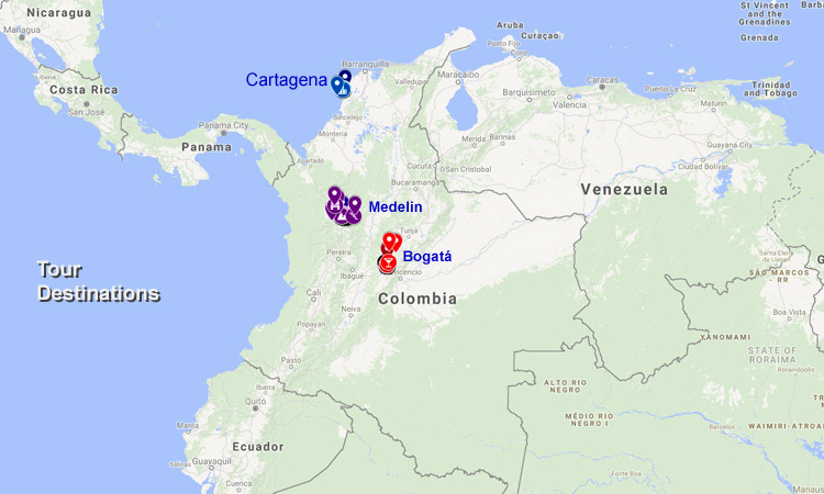 Colombian Highlights Tour map