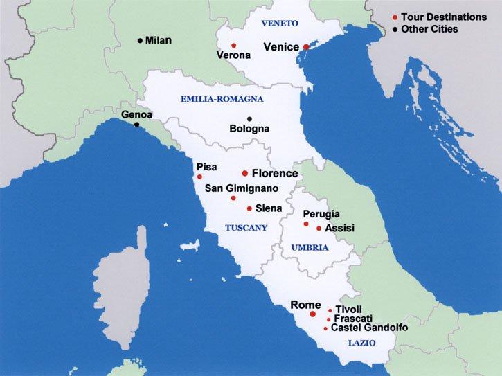Italian Highlights tour map